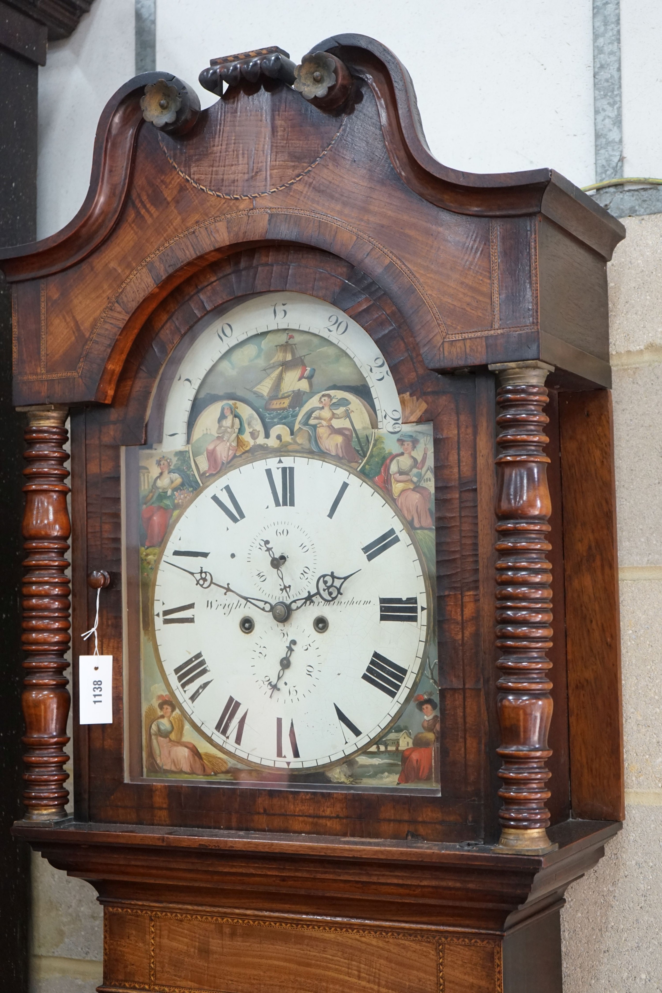 An early 19th century mahogany eight day longcase clock marked Wright, Birmingham, height 236cm